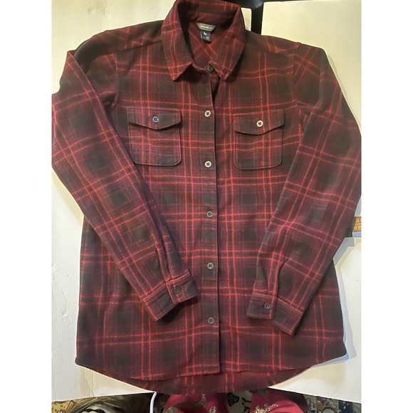 Eddie Bauer Womens Classic Fit Cozy Plaid Flannel Button-Up Shirt Red XS - Picture 1 of 9